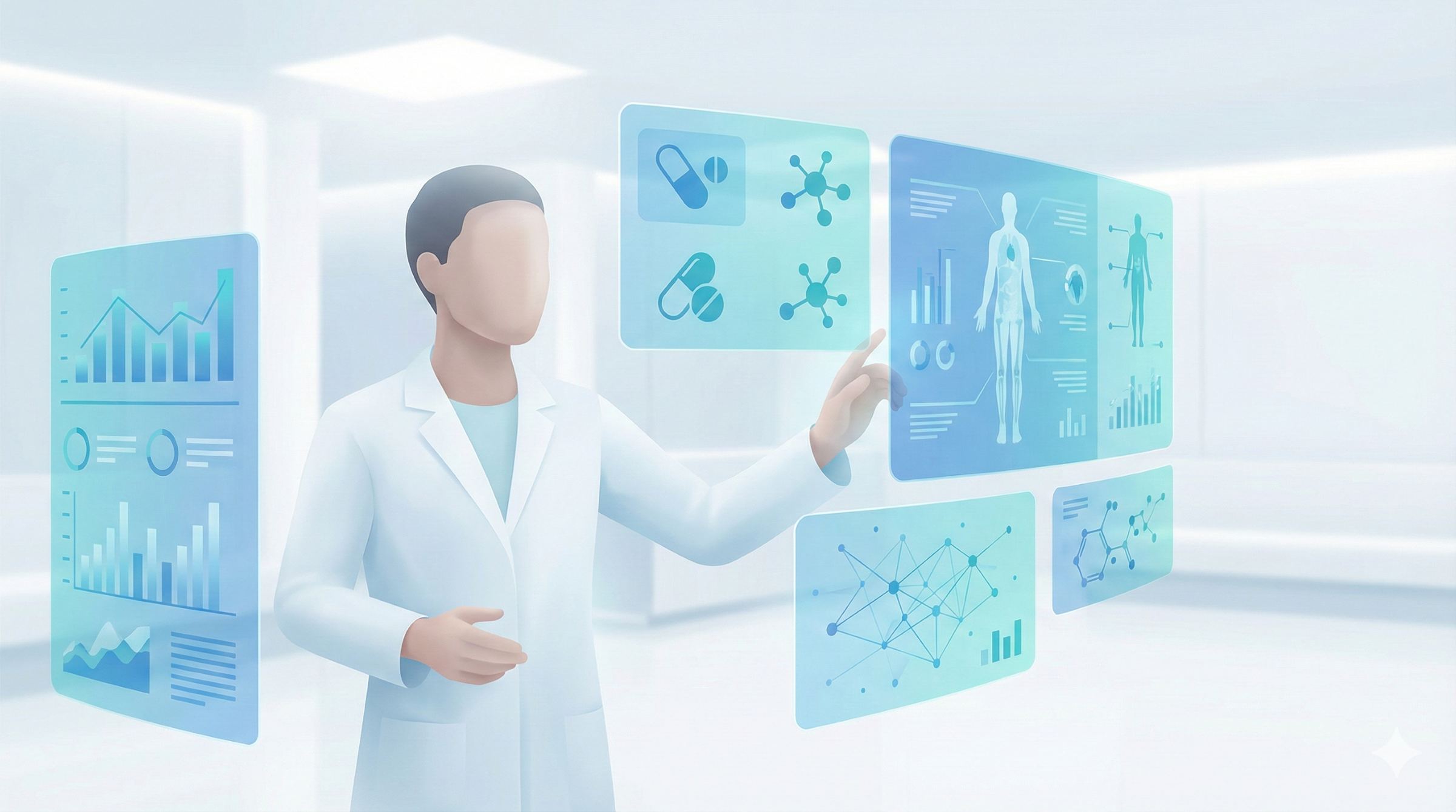 Artificial Intelligence in Pharmacy - illustration showing AI and healthcare technology integration